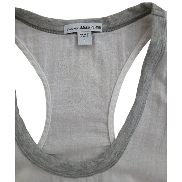 James Perse White & Grey Racerback Tank Top Women's Size 1 - Picture 4 of 5
